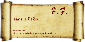 Hári Fülöp névjegykártya